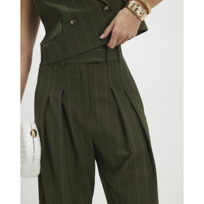 Green pinstripe wide leg trousers