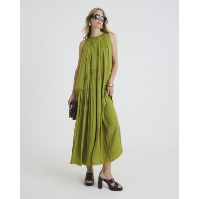 Green Pleated Maxi Dress