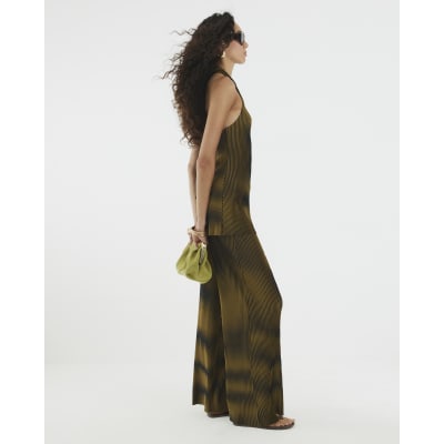 Green Plisse Wide Leg Trousers
