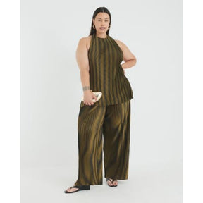 Green Plisse Wide Leg Trousers