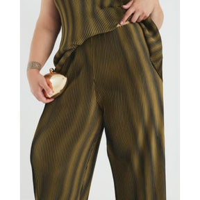Green Plisse Wide Leg Trousers