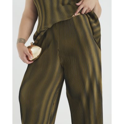 Green Plisse Wide Leg Trousers
