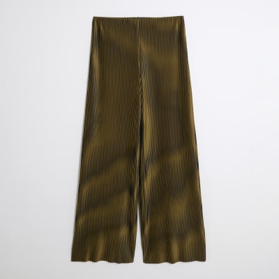 Green Plisse Wide Leg Trousers