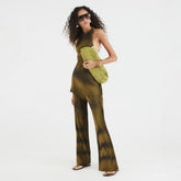 Green Plisse Wide Leg Trousers