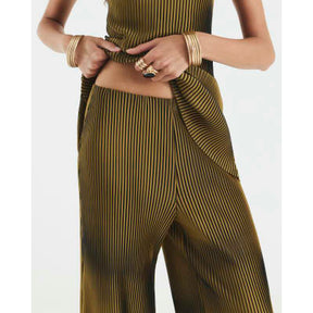 Green Plisse Wide Leg Trousers