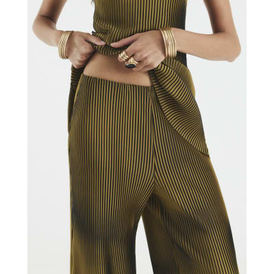 Green Plisse Wide Leg Trousers