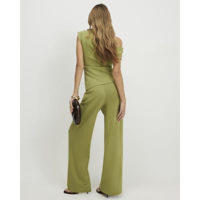 Green Ponte Wide Leg Trousers