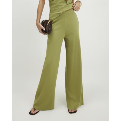 Green Ponte Wide Leg Trousers