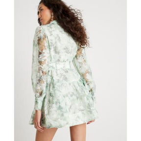 Green Premium Floral Belted Mini Dress