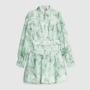 Green Premium Floral Belted Mini Dress