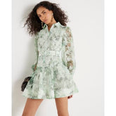 Green Premium Floral Belted Mini Dress