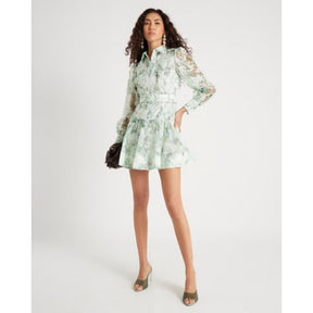 Green Premium Floral Belted Mini Dress