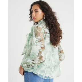Green Premium Sheer Floral Print Shirt