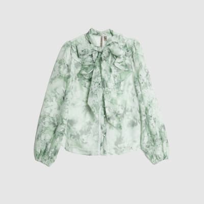 Green Premium Sheer Floral Print Shirt