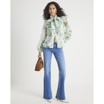 Green Premium Sheer Floral Print Shirt