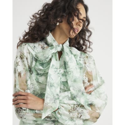 Green Premium Sheer Floral Print Shirt