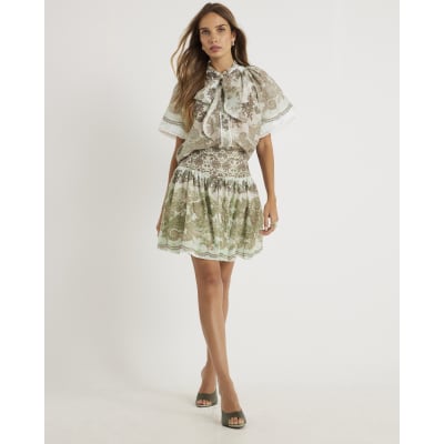 Green Printed Mini Rara Skirt