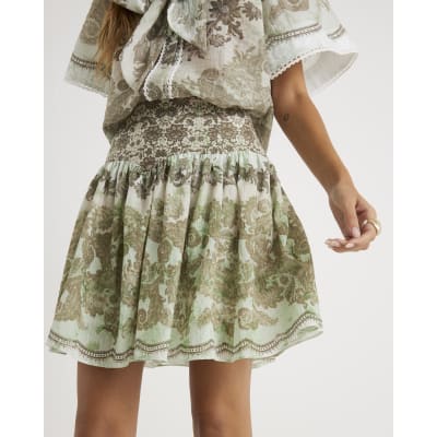 Green Printed Mini Rara Skirt