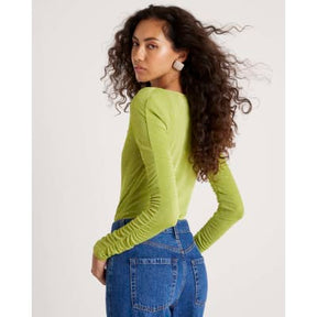 Green Ruched Sleeve Diamante Bodysuit