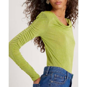 Green Ruched Sleeve Diamante Bodysuit