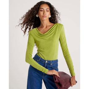 Green Ruched Sleeve Diamante Bodysuit