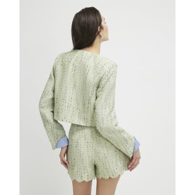 Green Scallop Trim Boucle Trophy Jacket