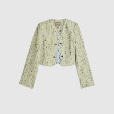 Green Scallop Trim Boucle Trophy Jacket