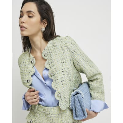 Green Scallop Trim Boucle Trophy Jacket