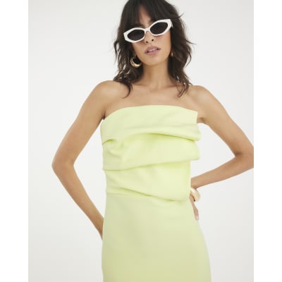 Green Sculpted Bandeau Tailored Midi Dress