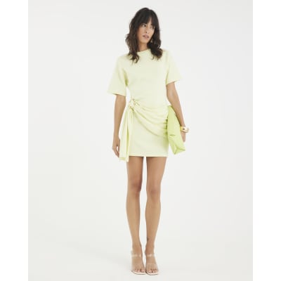 Green Short Sleeve Belted Mini T-shirt Dress
