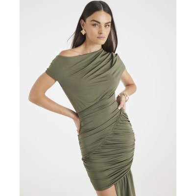Green Short Sleeve Drape Detail Mini Dress