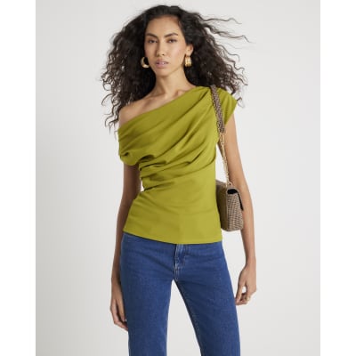 Green Short Sleeve Drape Top