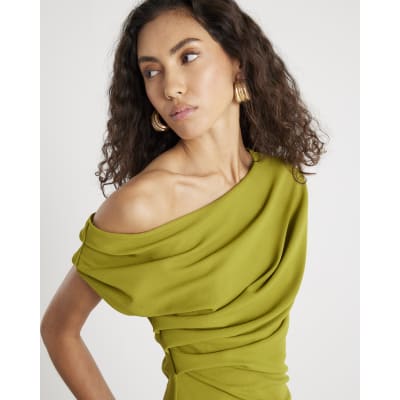 Green Short Sleeve Drape Top