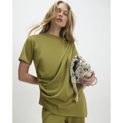 Green Short Sleeve Drape Tunic Top