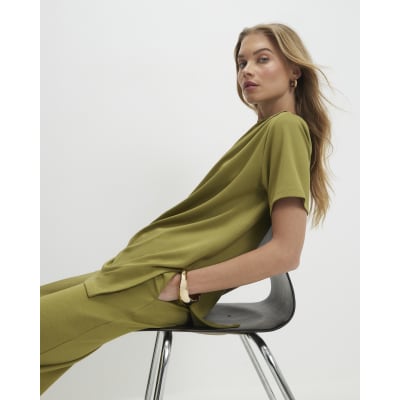 Green Short Sleeve Drape Tunic Top
