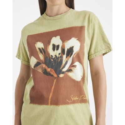 Green Short Sleeve Floral Print T-shirt