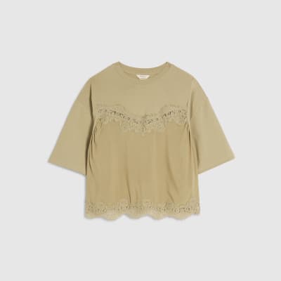 Green Short Sleeve Lace Detail T-shirt