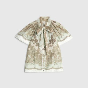 Green Short Sleeve Pussybow Blouse