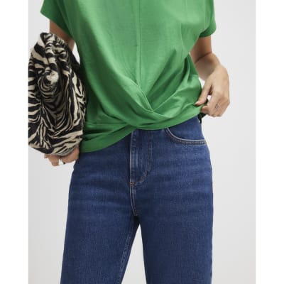 Green Short Sleeve Twist Front T-Shirt