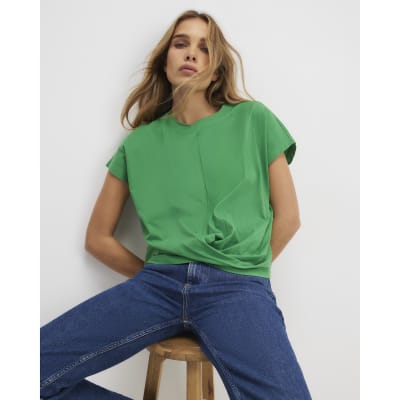 Green Short Sleeve Twist Front T-Shirt