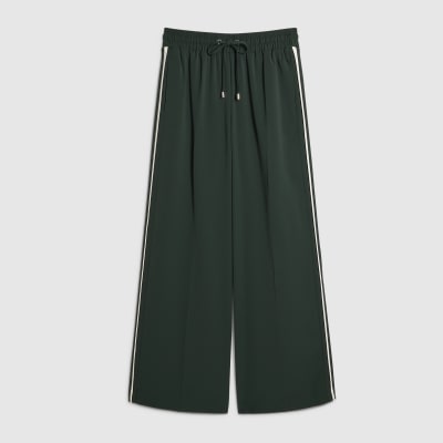 Green Side Stripe Drawstring Wide Leg Joggers