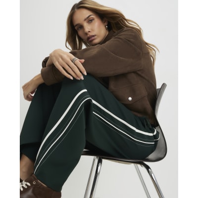 Green Side Stripe Drawstring Wide Leg Joggers