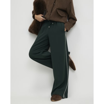 Green Side Stripe Drawstring Wide Leg Joggers