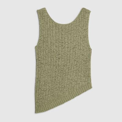 Green Sleeveless Asymmetric Knit Vest Top
