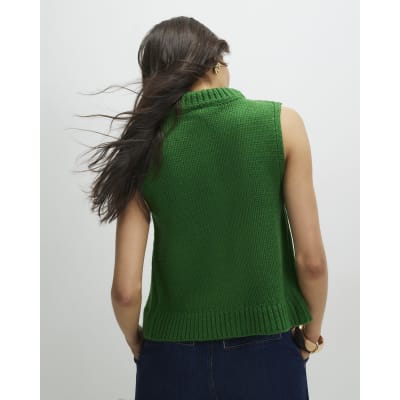 Green Sleeveless Button Cardigan