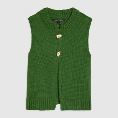 Green Sleeveless Button Cardigan