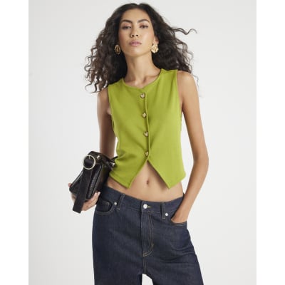 Green Sleeveless Cropped Heart Waistcoat