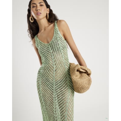 Green Sleeveless Lurex Knit Maxi beach dress