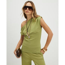 Green Sleeveless Ponte Drape Top