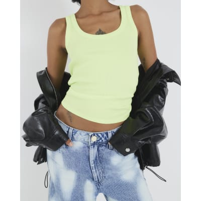 Green Sleeveless Ribbed Tank Top